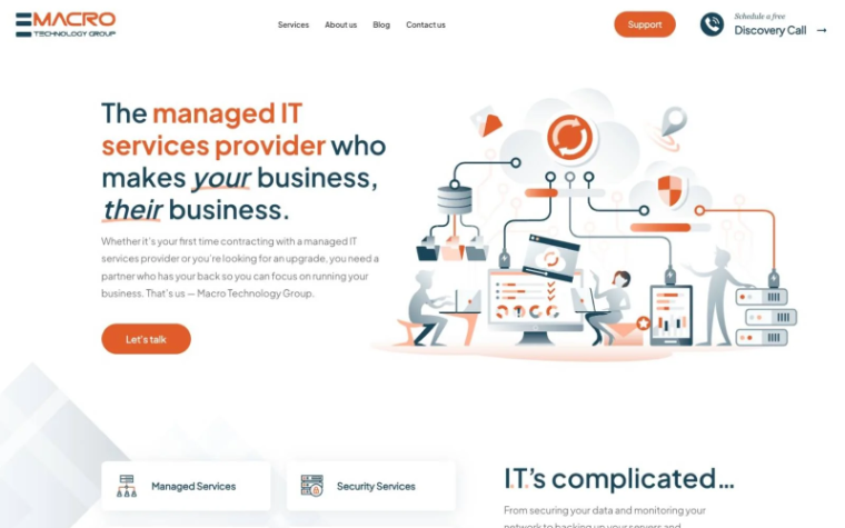 Managed IT services website rendered on a desktop screen