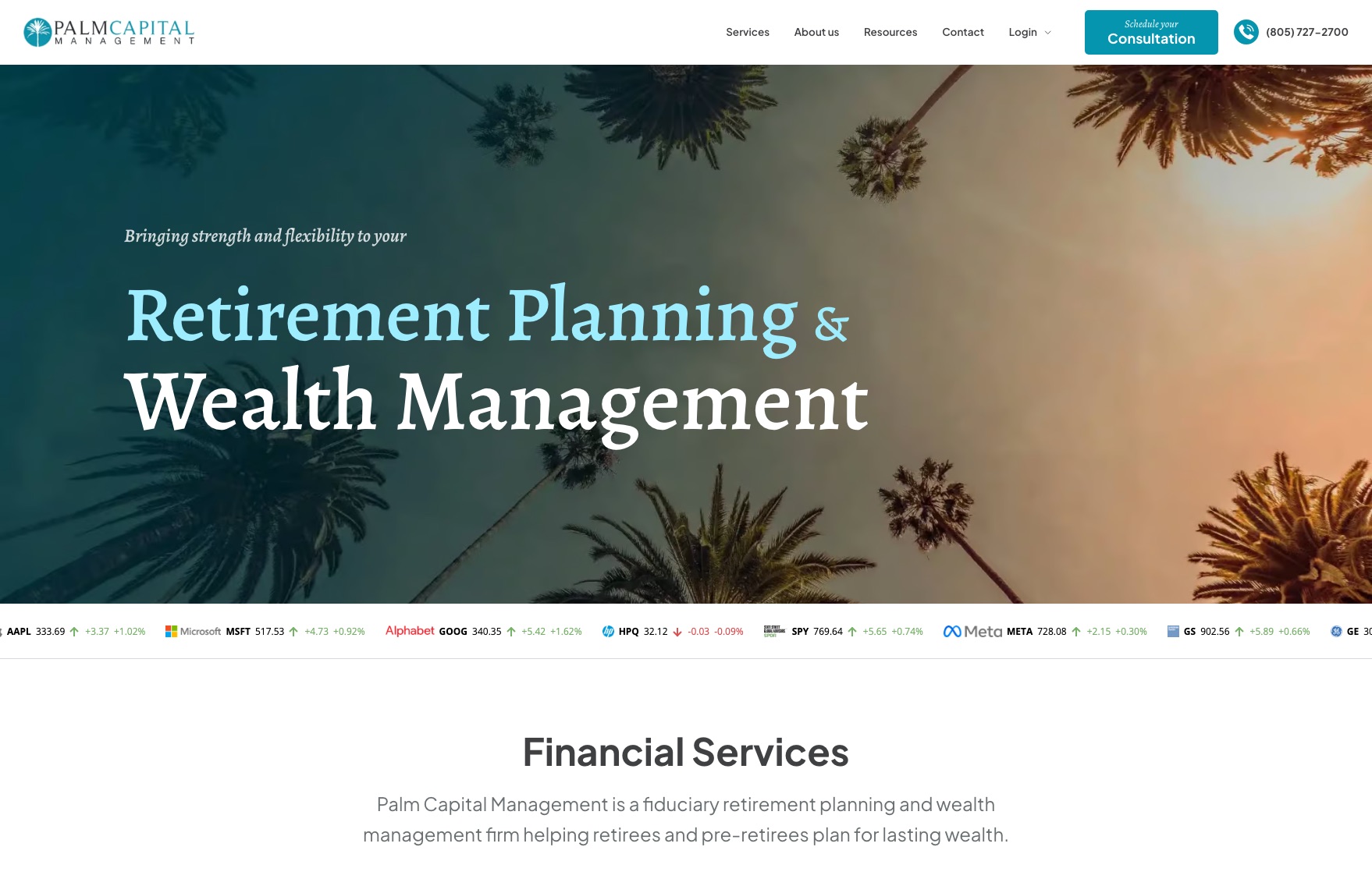 palmcm.com homepage, desktop