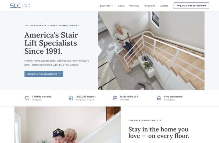 slcstairlifts.com homepage, desktop