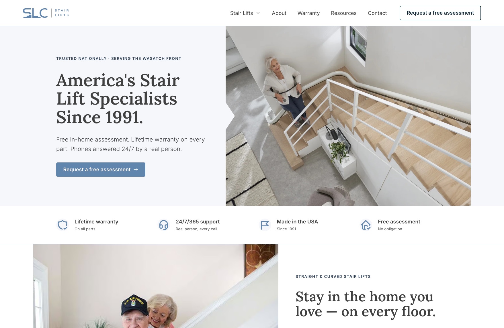 slcstairlifts.com homepage, desktop