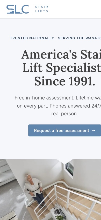 slcstairlifts.com homepage, mobile