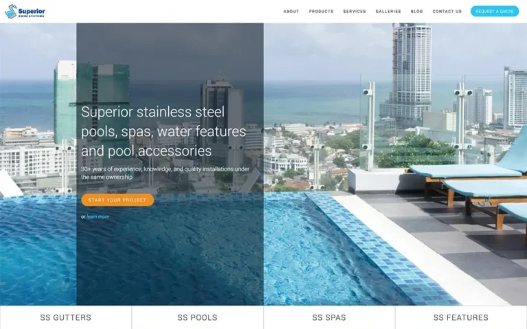 Pools and aquatics website homepage